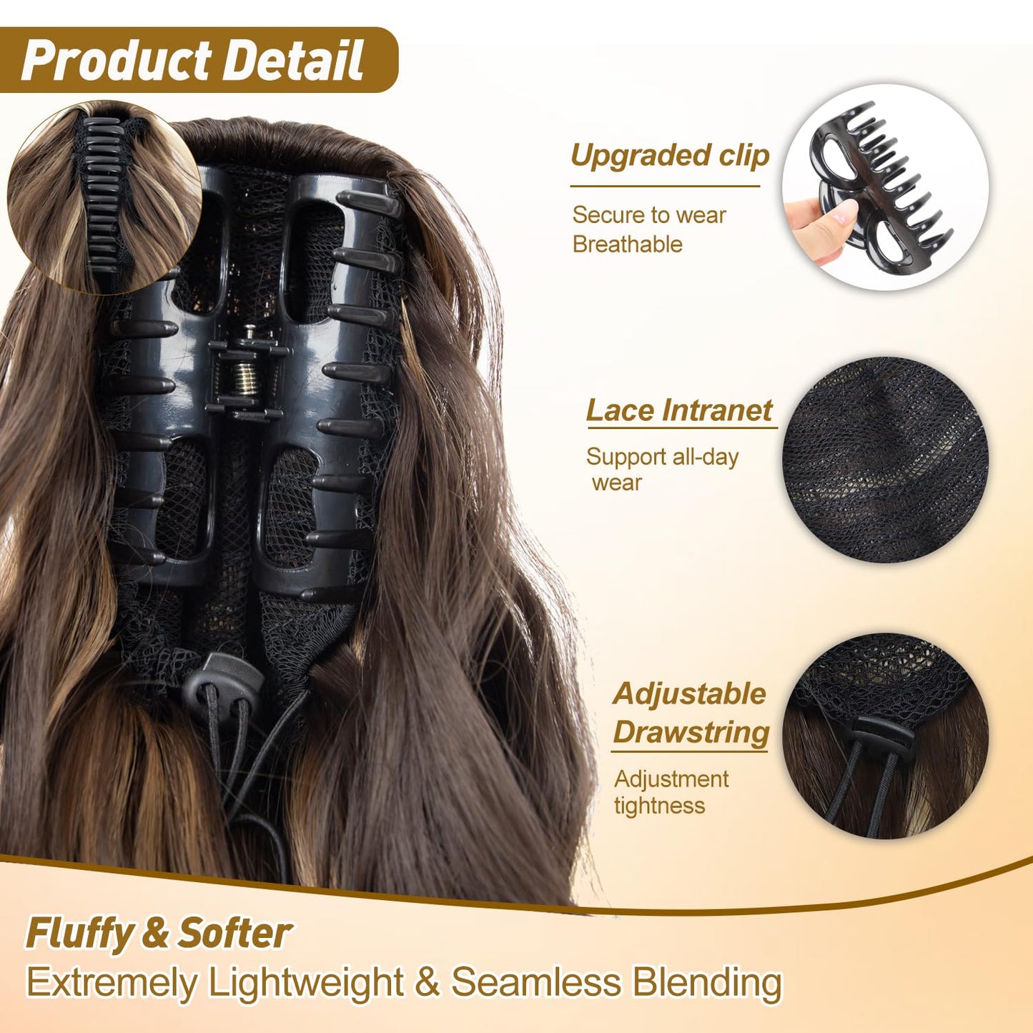 24 Inch Claw Clip in Ponytail Extension with 2 Pcs Hair Bows