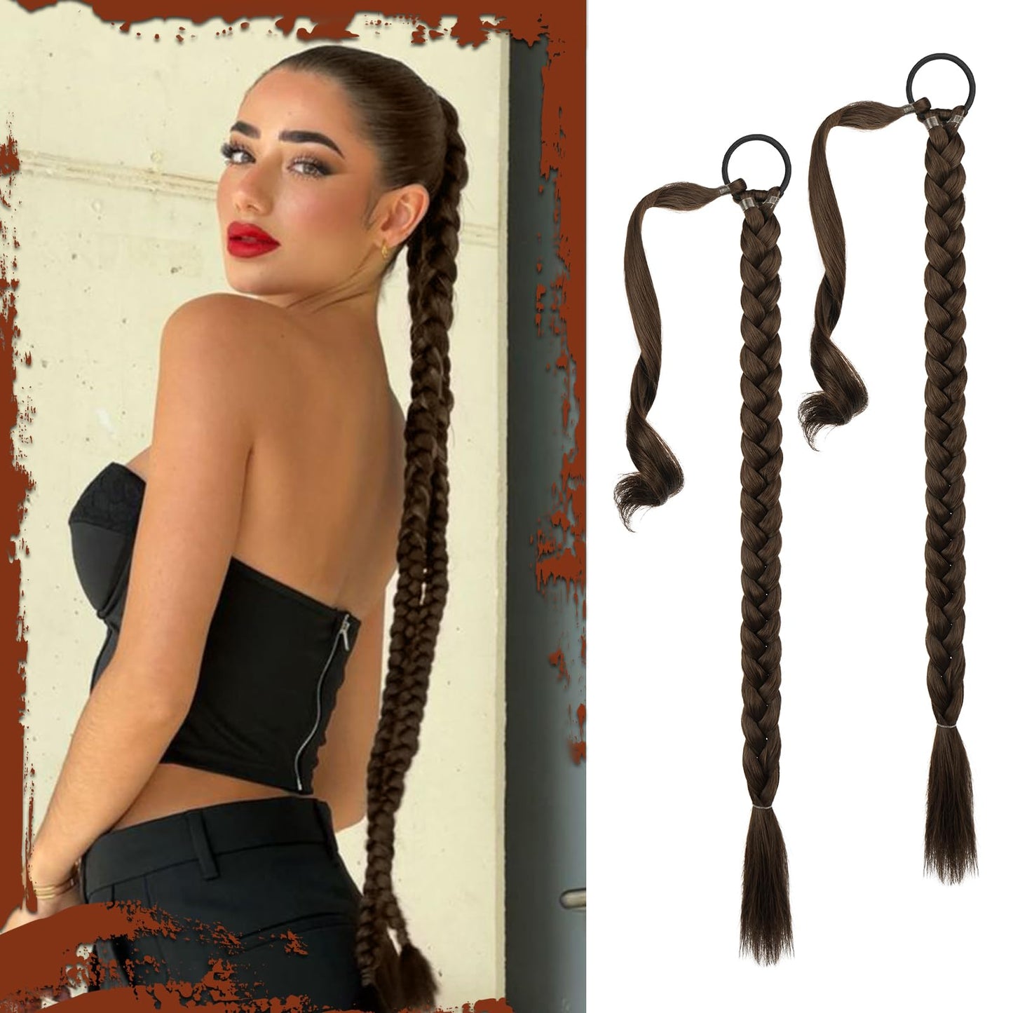 Long Braid Ponytail Extension with Hair Tie Straight Sleek Wrap Around Hair Extensions Synthetic Hair Piece Braid Pony Tail Fluffy Natural Soft Hairpieces for Women Daily Wear