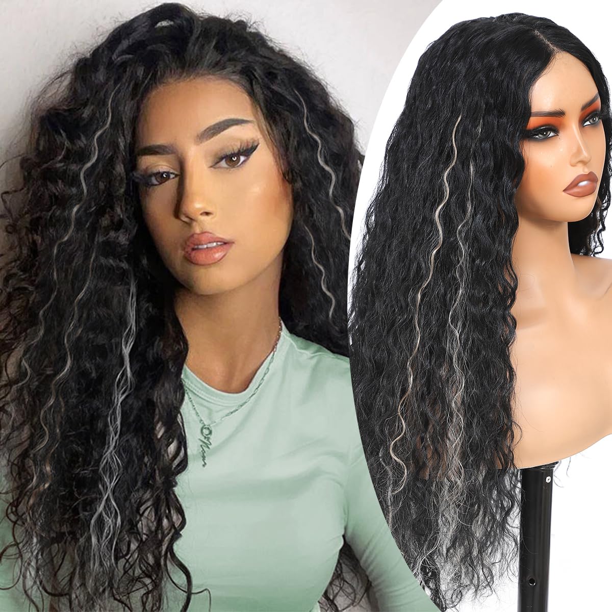 26 Inch Synthetic Curly Wigs for Women Long Curly Wig Deep Water Wave Glueless Wigs For Women