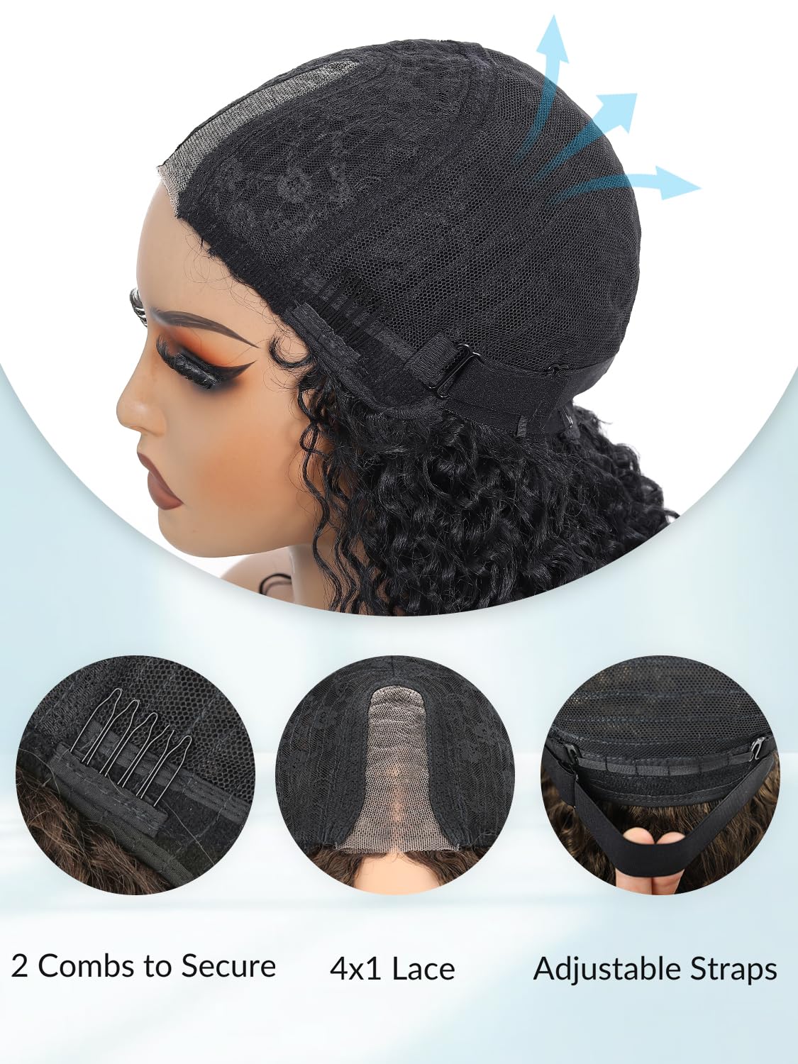 Glueless Curly Wig Synthetic Lace Front Wig 4x1 Middle Part Lace Wig Upgraded with Human Hair Like Fiber Wigs for Women