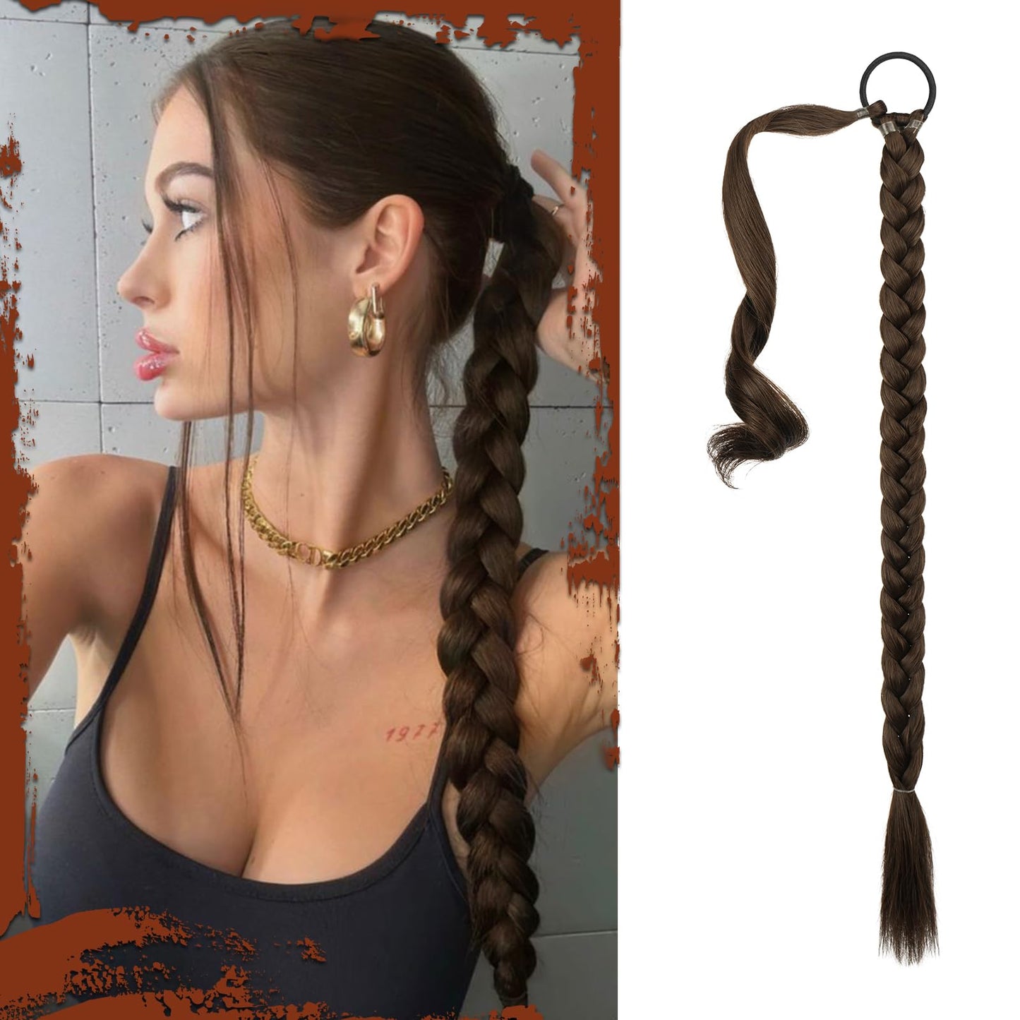 Long Braid Ponytail Extension with Hair Tie Straight Sleek Wrap Around Hair Extensions Synthetic Hair Piece Braid Pony Tail Fluffy Natural Soft Hairpieces for Women Daily Wear
