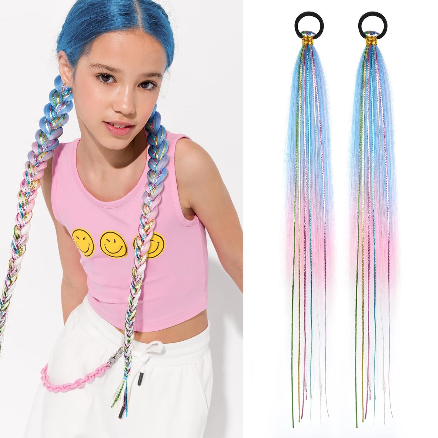 26 Inch Hair Tinsel Colored Hair Braided Ponytail Extension