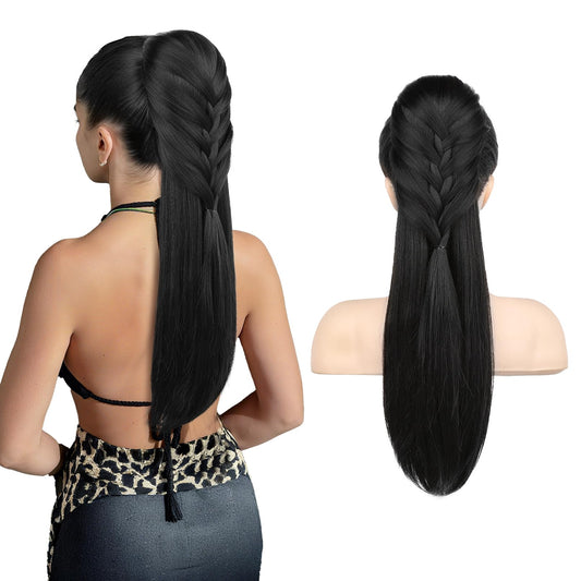 Ponytail Extension, 20 Inch Long Braid Drawstring Clip in on Ponytail Hair Extensions Synthetic Hairpiece for Women