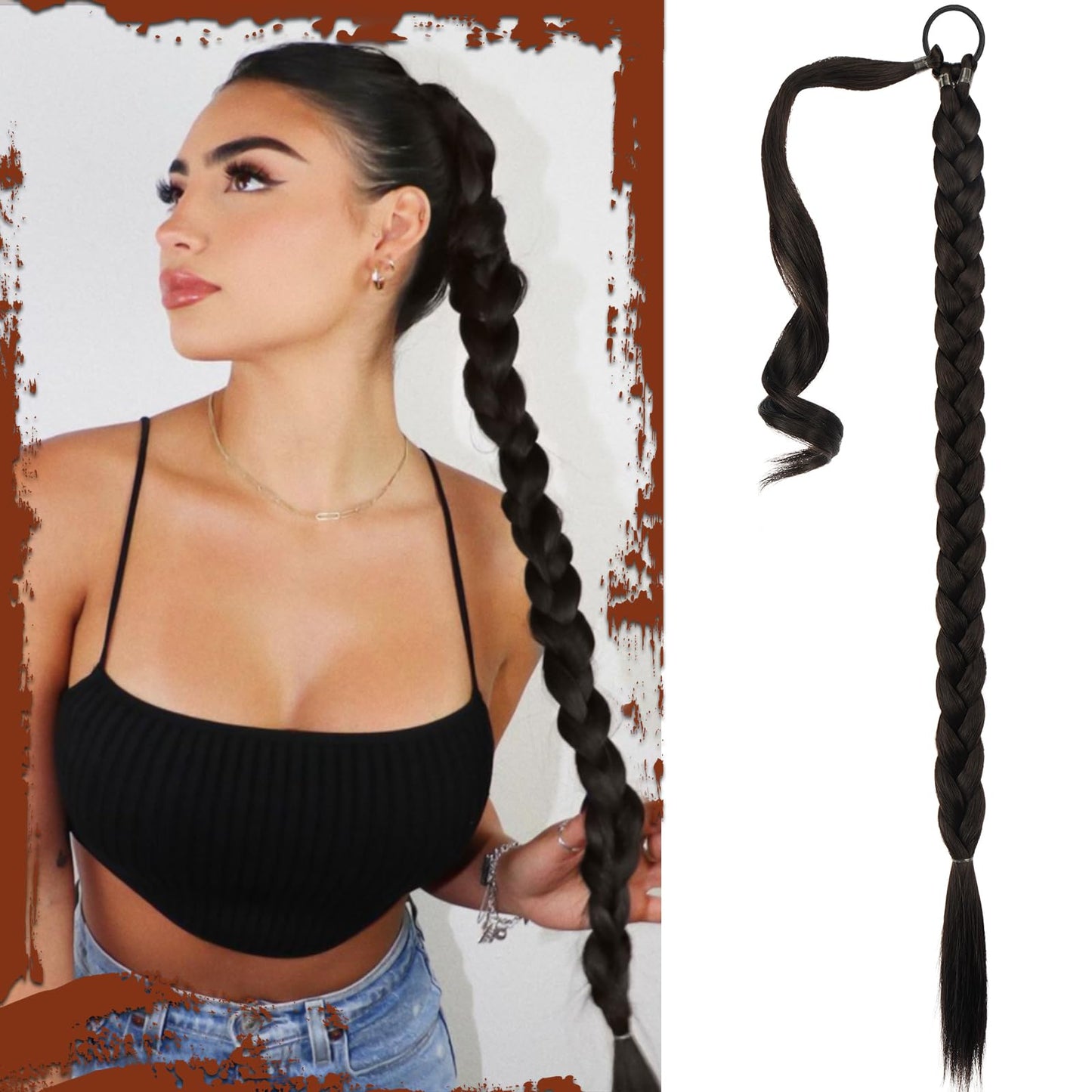 Long Braid Ponytail Extension with Hair Tie Straight Sleek Wrap Around Hair Extensions Synthetic Hair Piece Braid Pony Tail Fluffy Natural Soft Hairpieces for Women Daily Wear