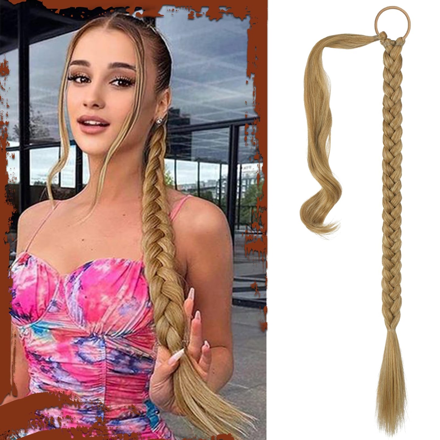 Long Braid Ponytail Extension with Hair Tie Straight Sleek Wrap Around Hair Extensions Synthetic Hair Piece Braid Pony Tail Fluffy Natural Soft Hairpieces for Women Daily Wear
