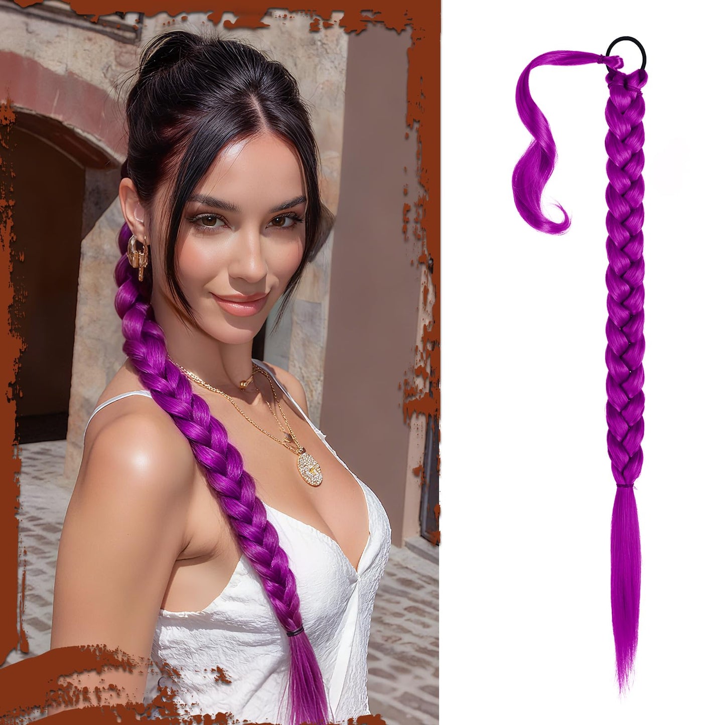 Long Braid Ponytail Extension with Hair Tie Straight Sleek Wrap Around Hair Extensions Synthetic Hair Piece Braid Pony Tail Fluffy Natural Soft Hairpieces for Women Daily Wear