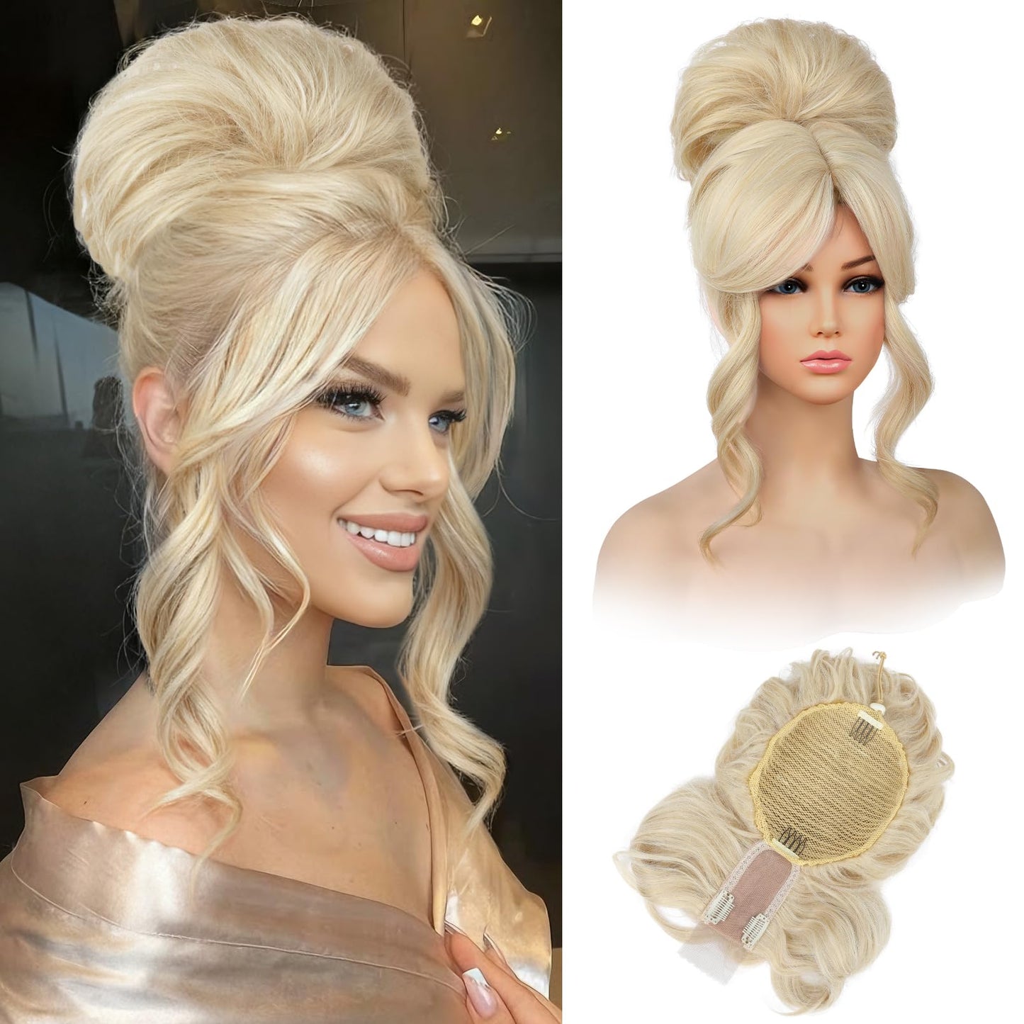 Messy bun Hair Pieces with Bangs - Hair Topper for Women