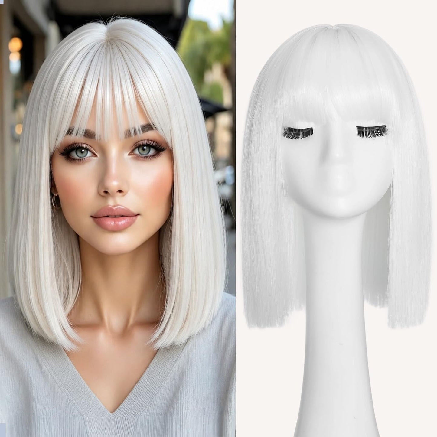 Bob Wig With Bangs Short Straight Wigs for Women 14 Inch Bob Shoulder Length Wigs Heat Resistant Fiber Synthetic Hair for Daily Party Cosplay Colorful Wigs