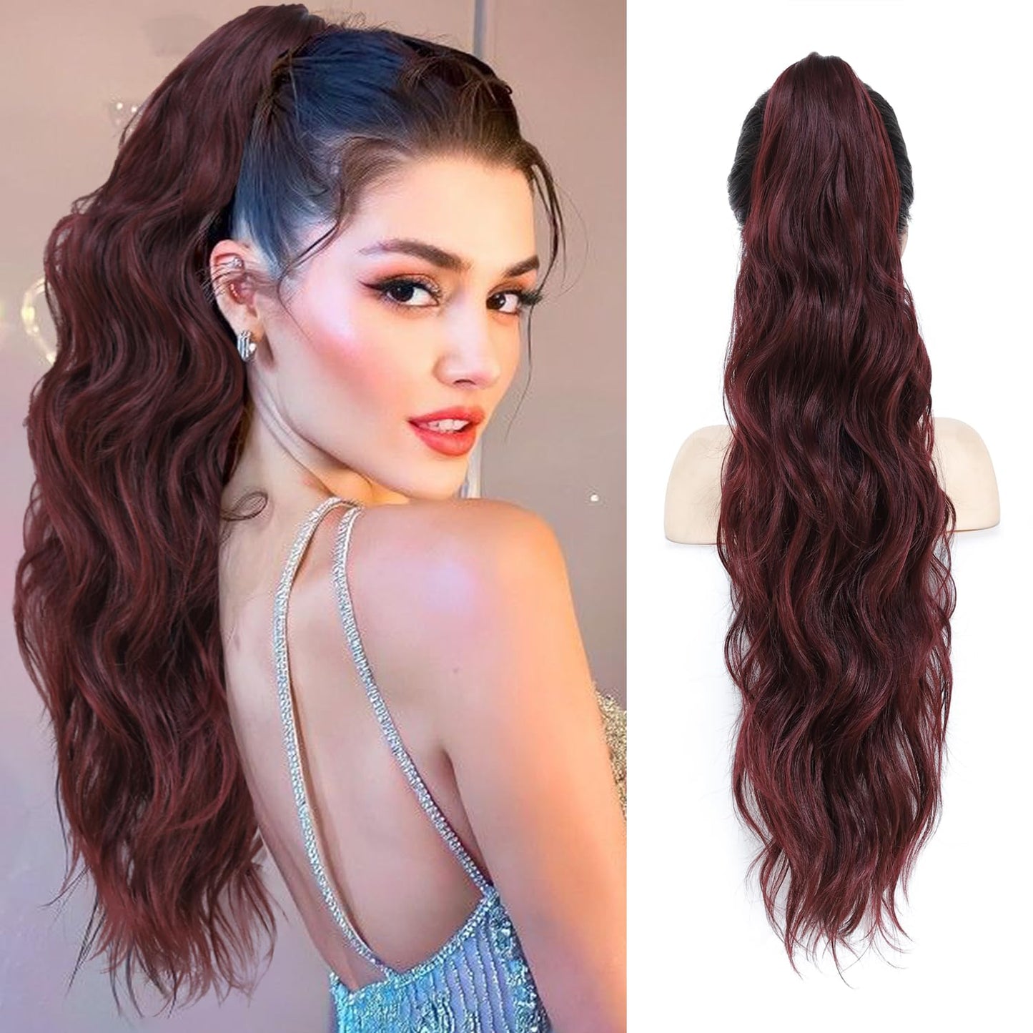 Long Wavy Ponytail Extension, 26" Claw Clip Ponytail Extension for Women Long Wavy Pony Tails Hair Extensions Synthetic Clip in Ponytail for Daily Use