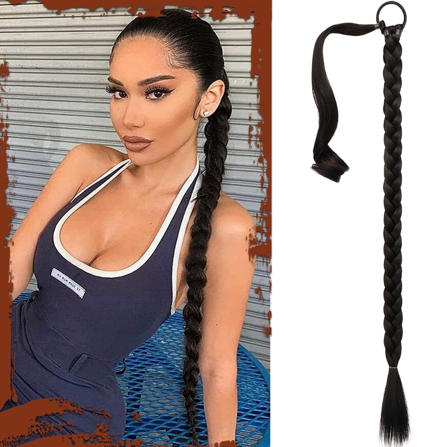 Long Braid Ponytail Extension with Hair Tie Straight Sleek Wrap Around Hair Extensions Synthetic Hair Piece Braid Pony Tail Fluffy Natural Soft Hairpieces for Women Daily Wear