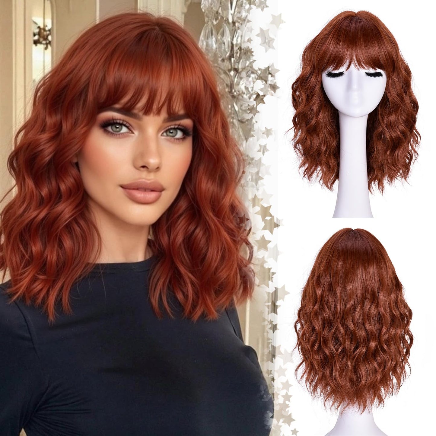 Short Wavy Wig with Bangs for Women