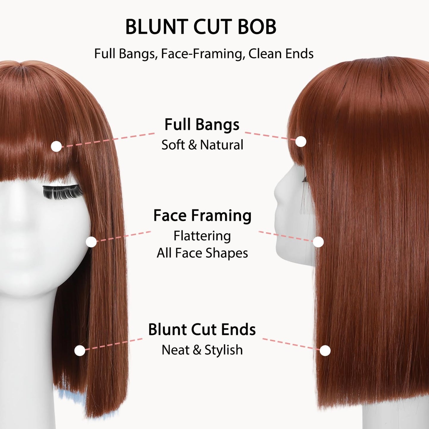 Bob Wig With Bangs Short Straight Wigs for Women 14 Inch Bob Shoulder Length Wigs Heat Resistant Fiber Synthetic Hair for Daily Party Cosplay Colorful Wigs