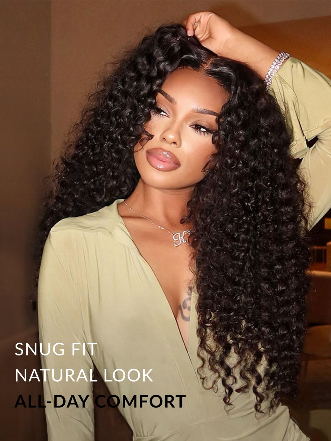 Glueless Curly Wig Synthetic Lace Front Wig 4x1 Middle Part Lace Wig Upgraded with Human Hair Like Fiber Wigs for Women