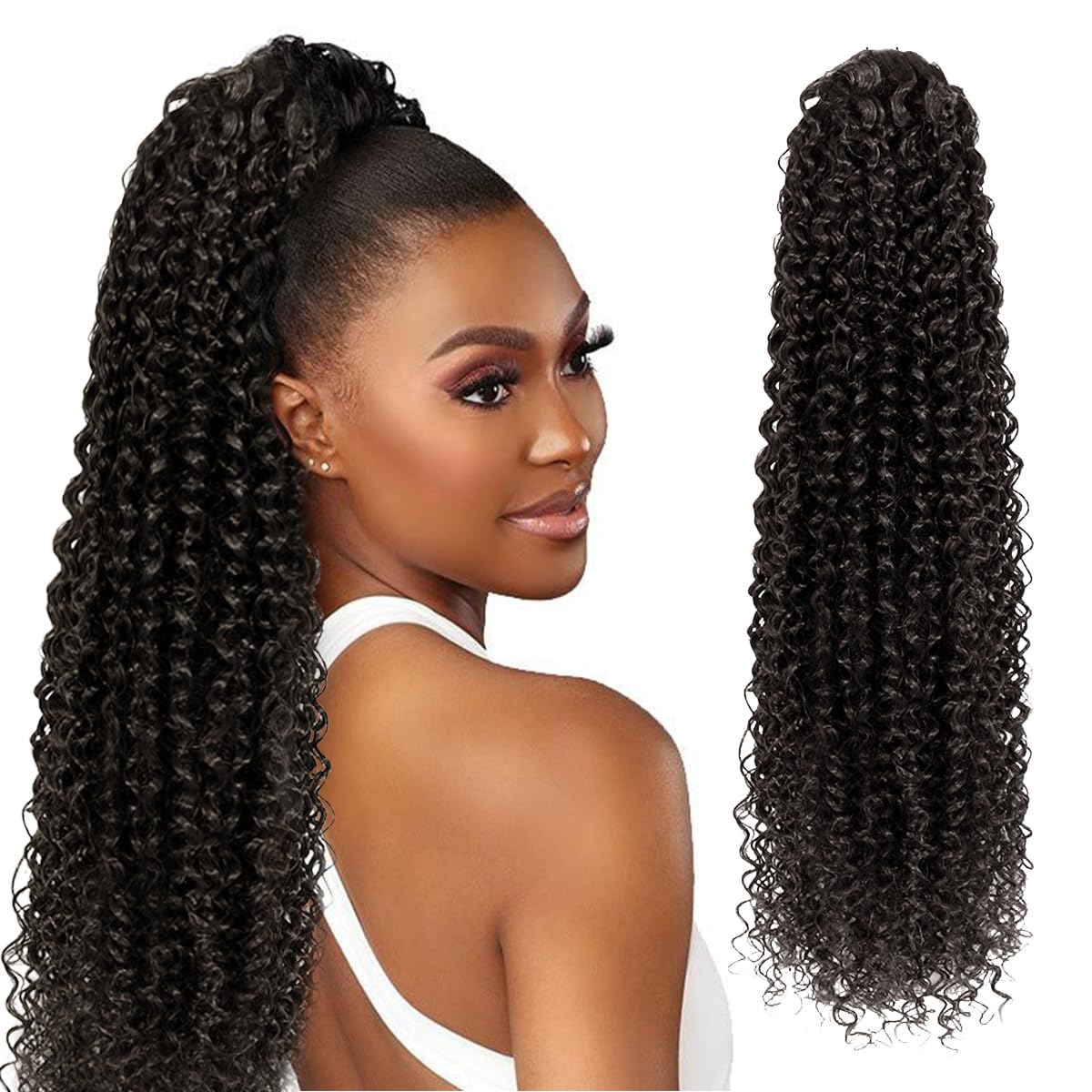 Drawstring Ponytail Extension for Women Curly Ponytail Extension Synthetic Hair Natural Wavy Hair Pieces for Daily Use