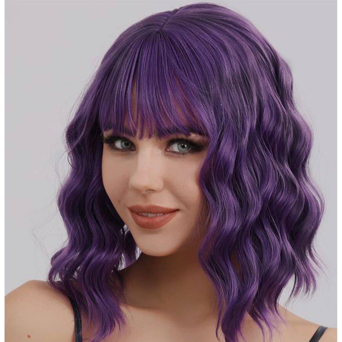 Black Wavy Wigs with Bangs Soft Short Bob Wigs for Women Synthetic Shoulder Length Women's Curly Wigs for Halloween Costumes Cosplay Daily
