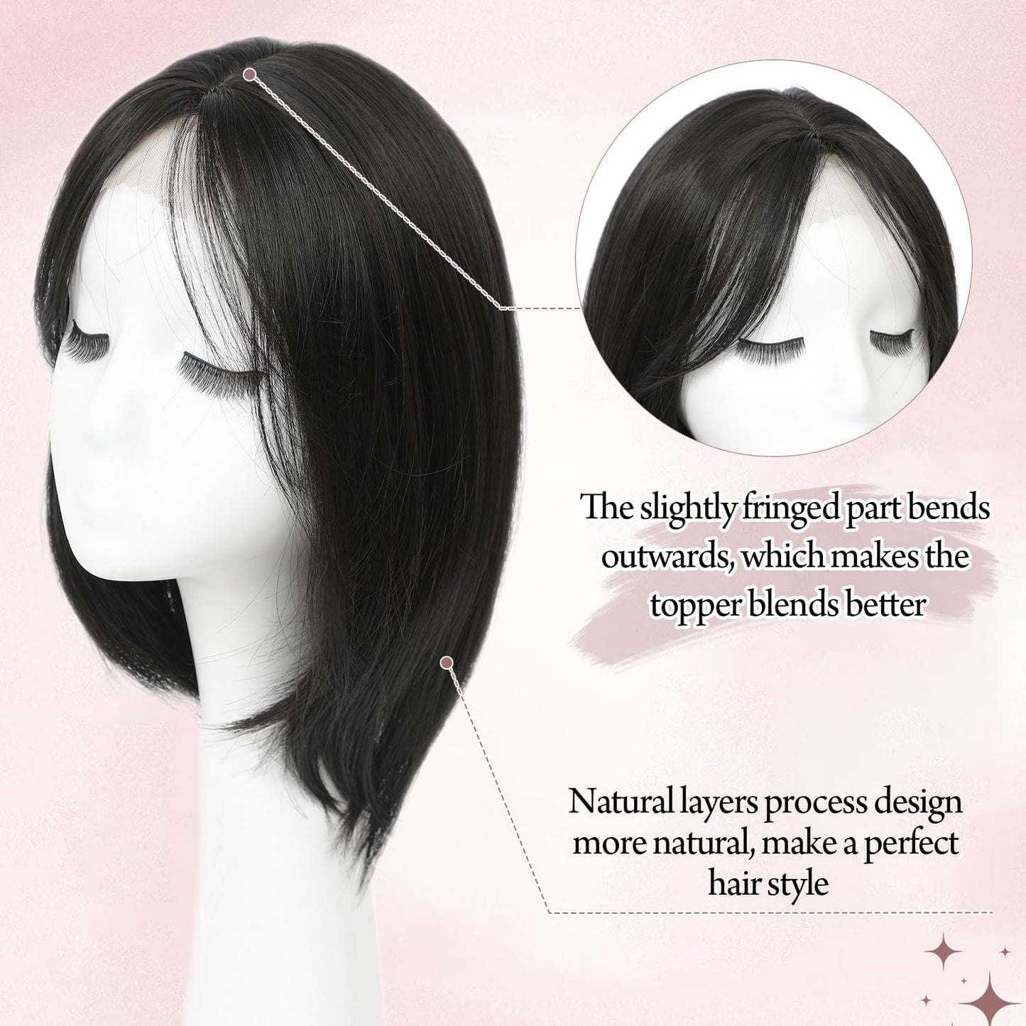 12inch Hair Toppers for Women 6.5"X6.5" Big Base Hair Topper Add Volume Daily Wear
