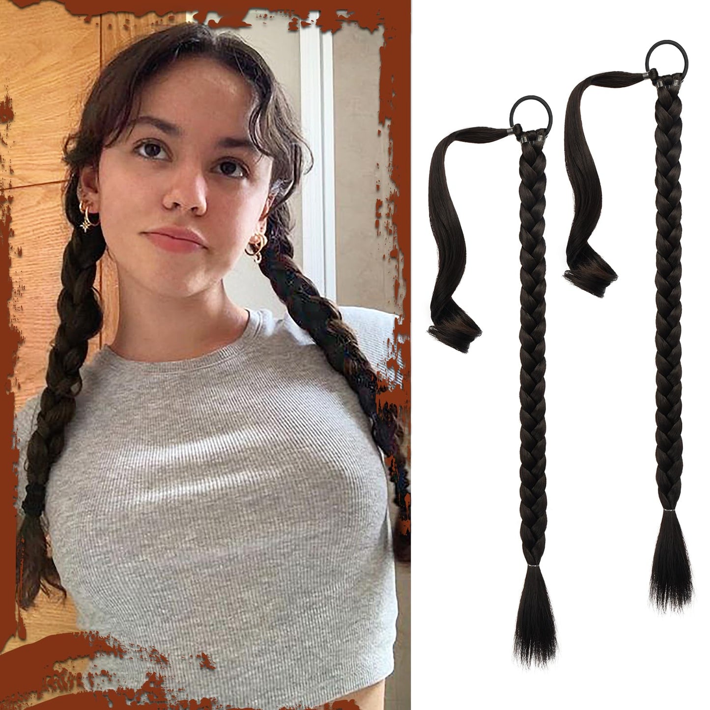 Long Braid Ponytail Extension with Hair Tie Straight Sleek Wrap Around Hair Extensions Synthetic Hair Piece Braid Pony Tail Fluffy Natural Soft Hairpieces for Women Daily Wear