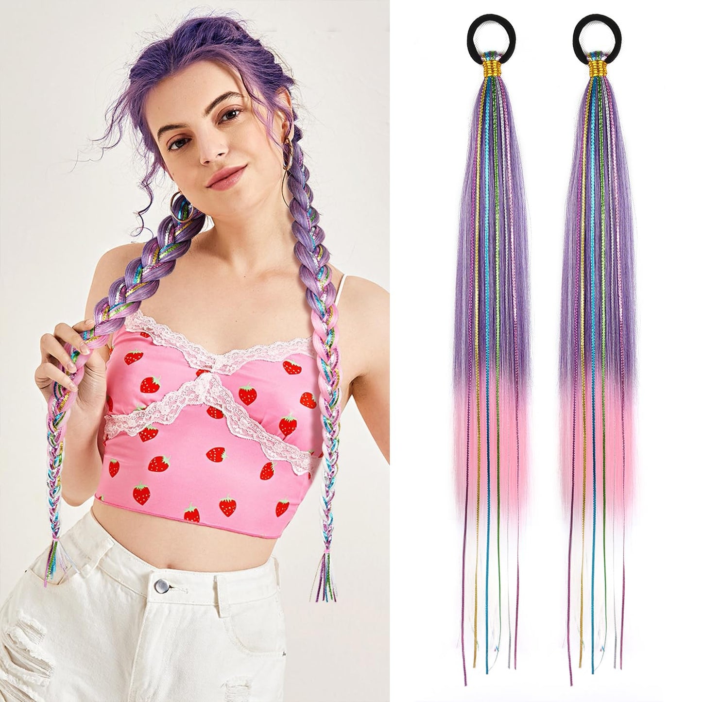 26 Inch Hair Tinsel Colored Hair Braided Ponytail Extension