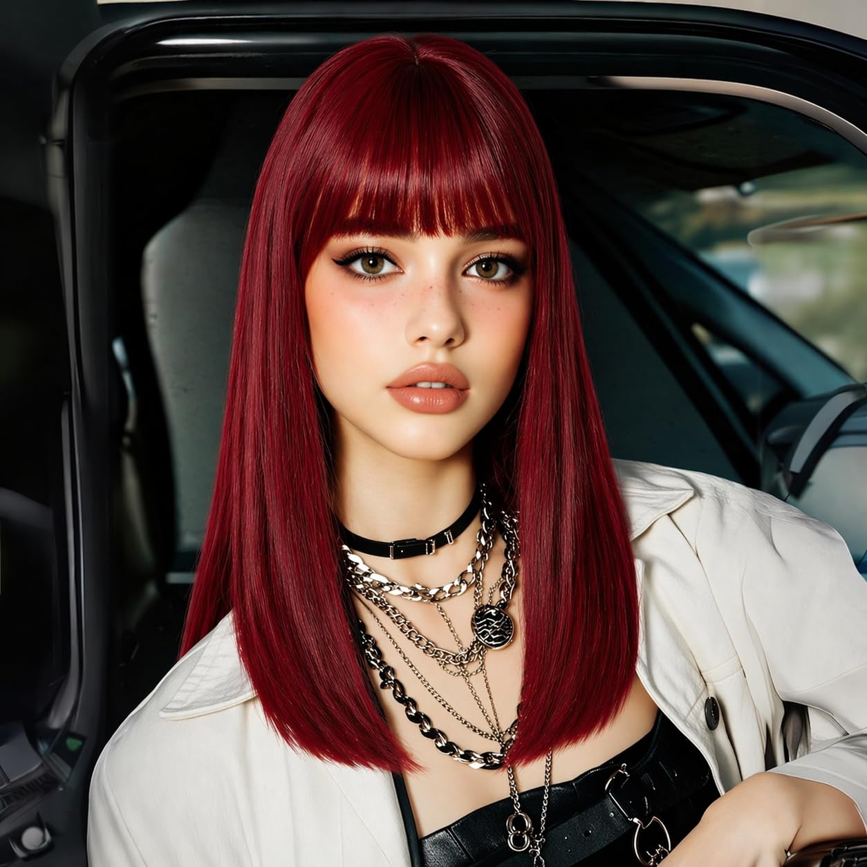 XCHJH Bob Wig with Bangs Short Straight Wigs for Women Shoulder Length Bob Wigs Heat Resistant Fiber Synthetic Hair Natural Looking Hair Replacement Wigs