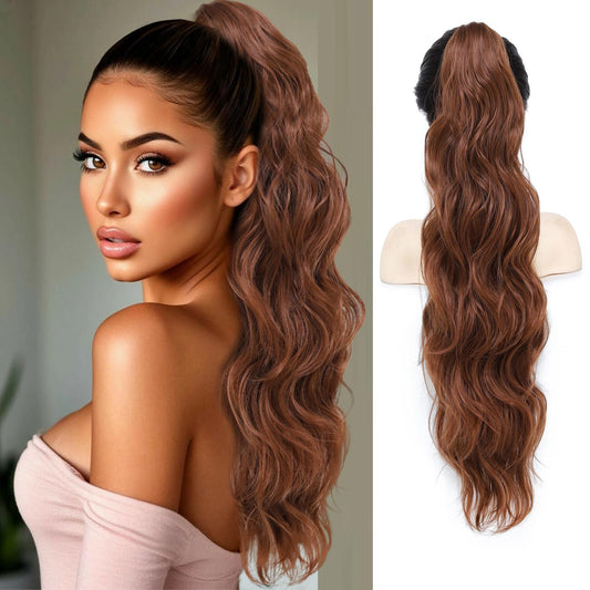 Long Wavy Ponytail Extension, 26" Claw Clip Ponytail Extension for Women Long Wavy Pony Tails Hair Extensions Synthetic Clip in Ponytail for Daily Use