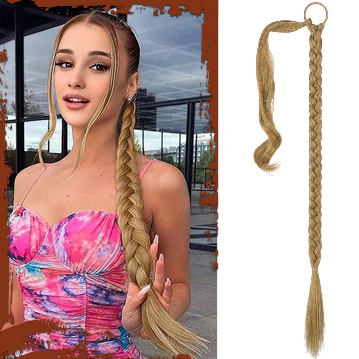 Long Braid Ponytail Extension with Hair Tie Straight Sleek Wrap Around Hair Extensions Synthetic Hair Piece Braid Pony Tail Fluffy Natural Soft Hairpieces for Women Daily Wear