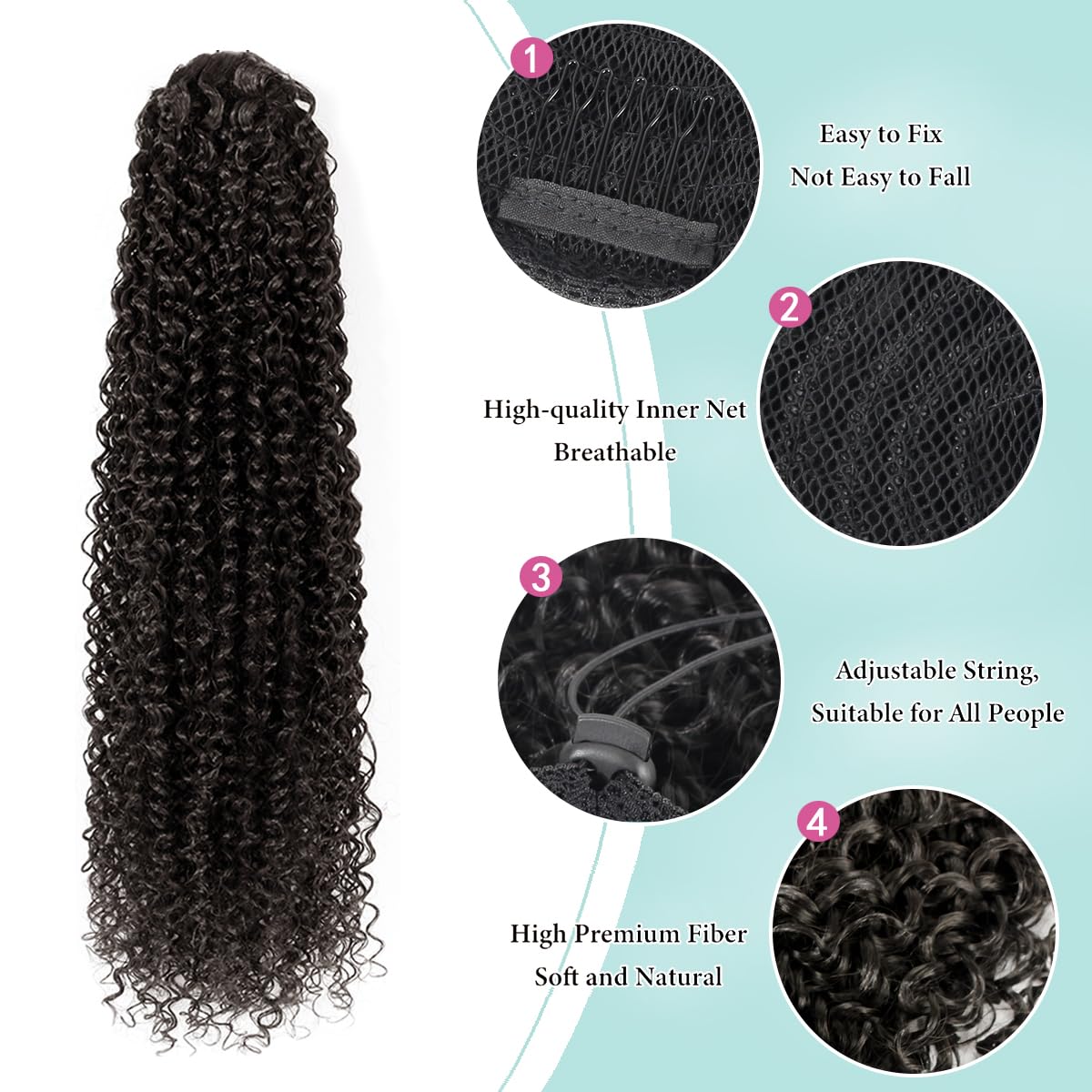 Drawstring Ponytail Extension for Women Curly Ponytail Extension Synthetic Hair Natural Wavy Hair Pieces for Daily Use