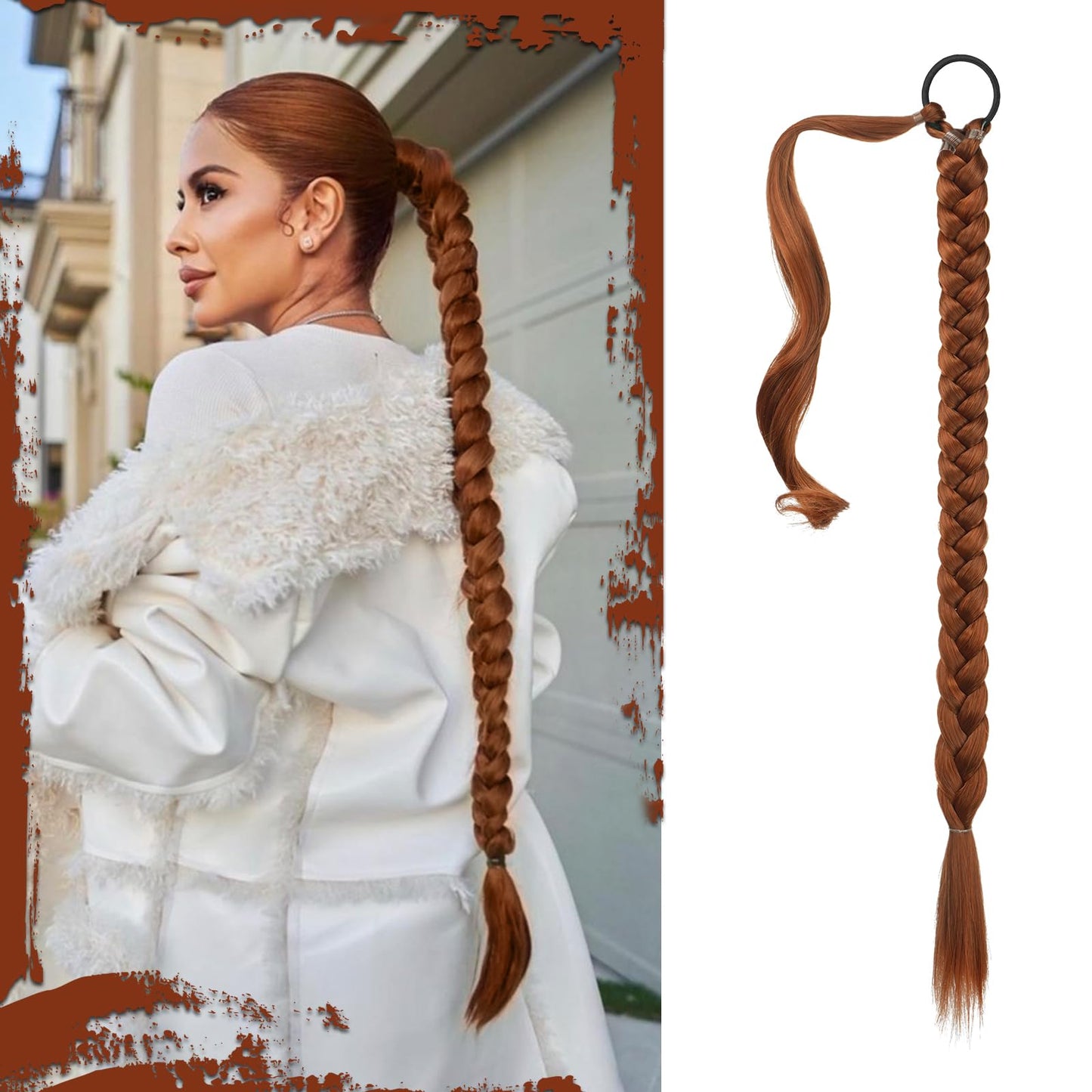 Long Braid Ponytail Extension with Hair Tie Straight Sleek Wrap Around Hair Extensions Synthetic Hair Piece Braid Pony Tail Fluffy Natural Soft Hairpieces for Women Daily Wear