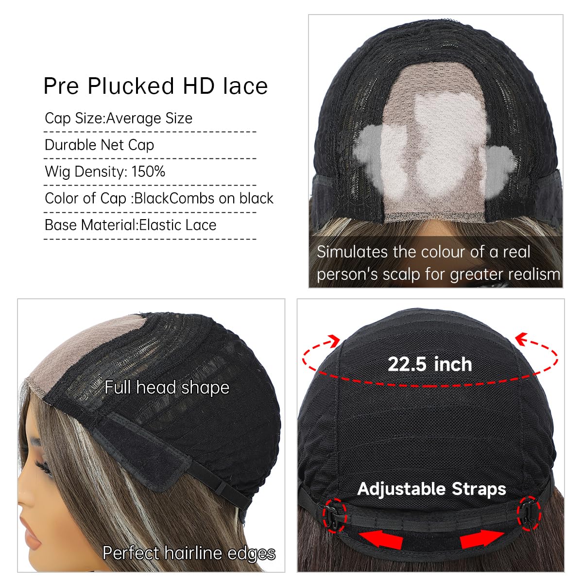XC CLOUDS Glueless Straight Wigs For Black Women Lace Frontal Hair Wig with Middle Part Simulated Scalp Medium Length Bob Wigs for Halloween or Daily Synthetic Hair Lace Wig