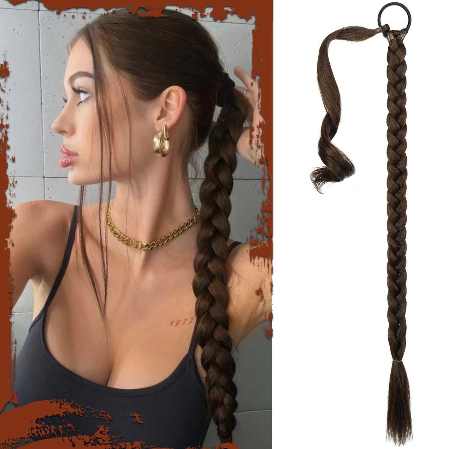 Long Braid Ponytail Extension with Hair Tie Straight Sleek Wrap Around Hair Extensions Synthetic Hair Piece Braid Pony Tail Fluffy Natural Soft Hairpieces for Women Daily Wear