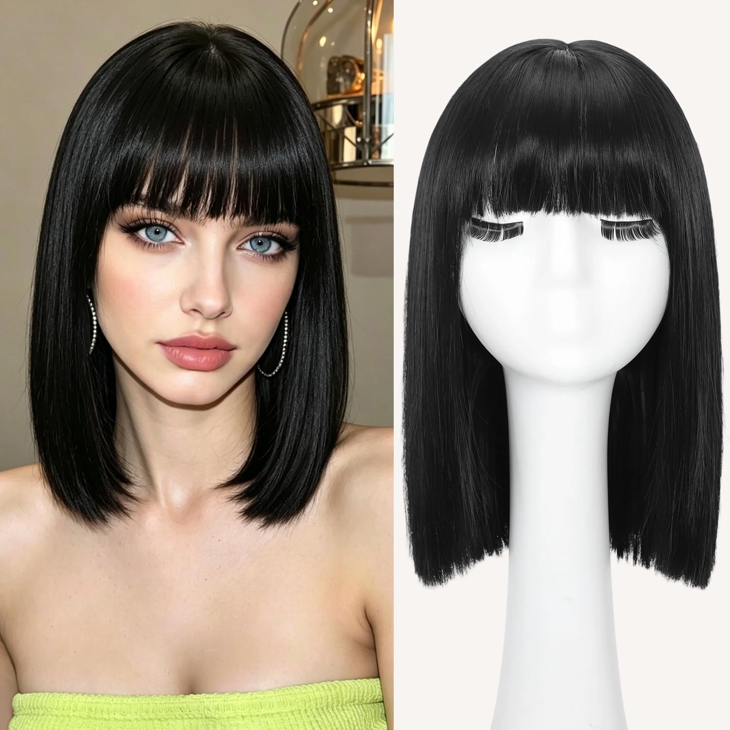 Bob Wig With Bangs Short Straight Wigs for Women 14 Inch Bob Shoulder Length Wigs Heat Resistant Fiber Synthetic Hair for Daily Party Cosplay Colorful Wigs