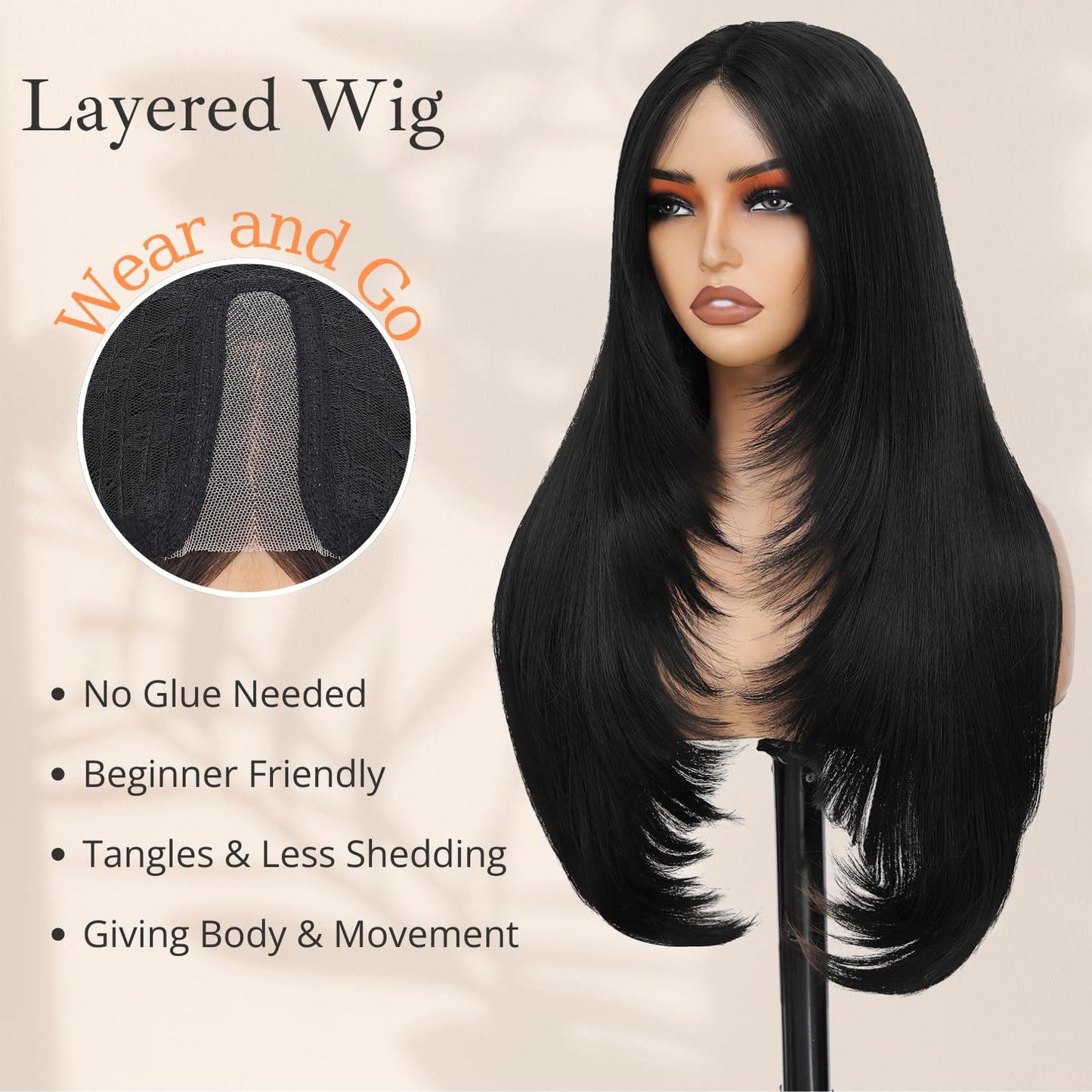 Synthetic Lace Front Wig for Women 4x1 Lace Front wigs Long Straight Layered Wigs for Black Women Wear and Go Glueless Wigs Pre Plucked Pre Cut for Beginners