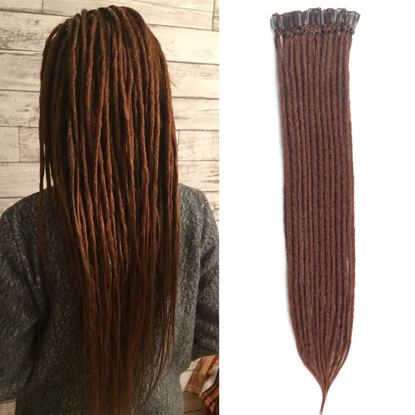 Clip In Dreadlock Hair Extensions, 24 inch Curly Dreads with Box Braid Wavy Synthetic Boho Dreads Extensions