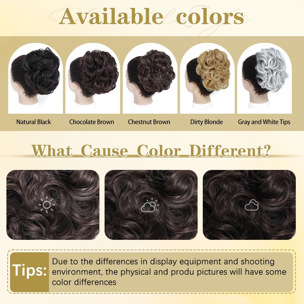 Bun Hair Piece, Tousled Updo Hair Buns Extension Elastic Hair Band Hair Pieces, Curly Hair Bun Scrunchie For Women