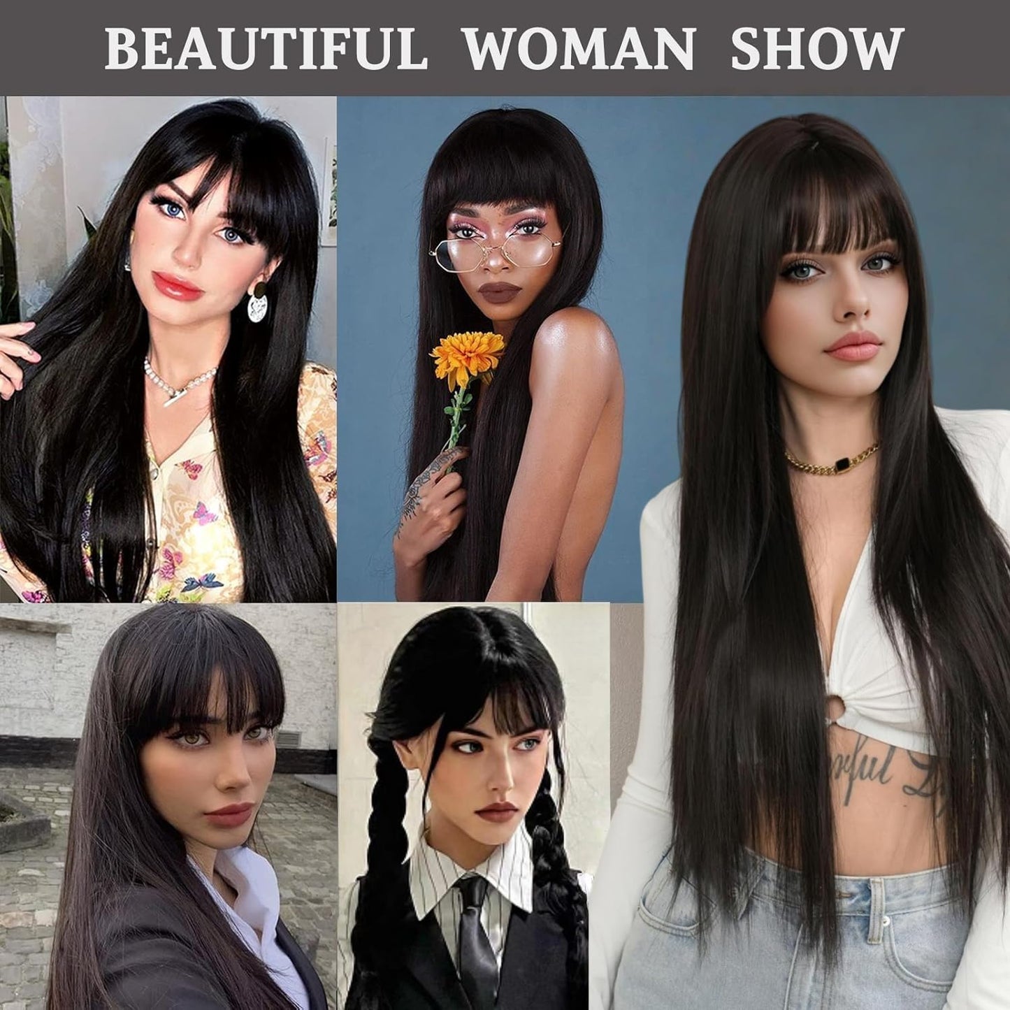Long Straight Wig for Women,with Bangs Heat Resistant Synthetic Womens Hair Wigs for Cosplay Party Halloween