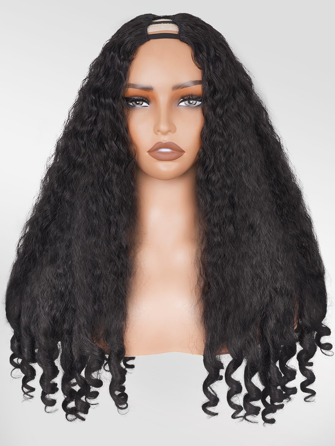 Afro Wig V Part Kinky Curly Wigs for Black Women, 180% Density Wear and Go Glueless Wig with Unique Bouncy Curls in the End, Synthetic No Leave out Clip in