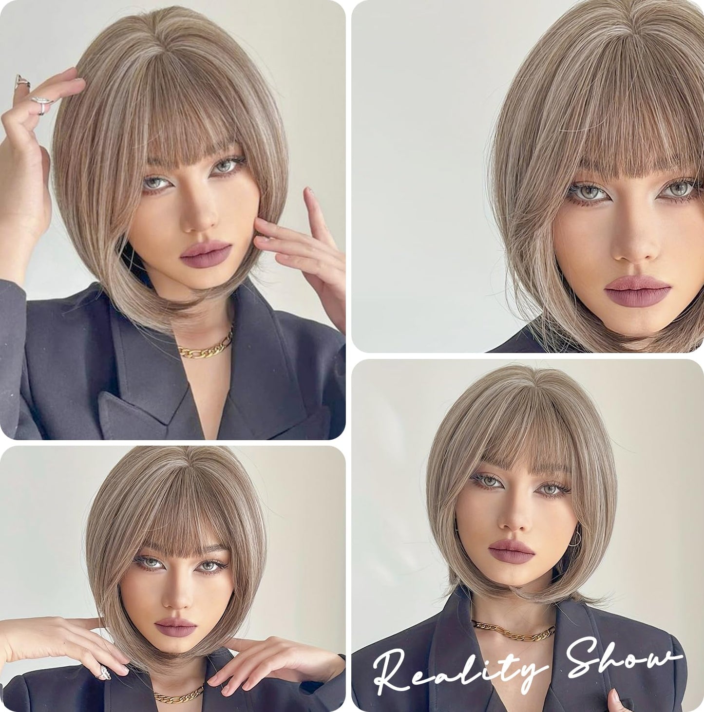 Bob Wig with Bangs-12'' Short Straight Bob Wigs for Women Super Soft and Easy to Wear, Colorful Synthetic Wig for Daily, Cosplay, Halloween