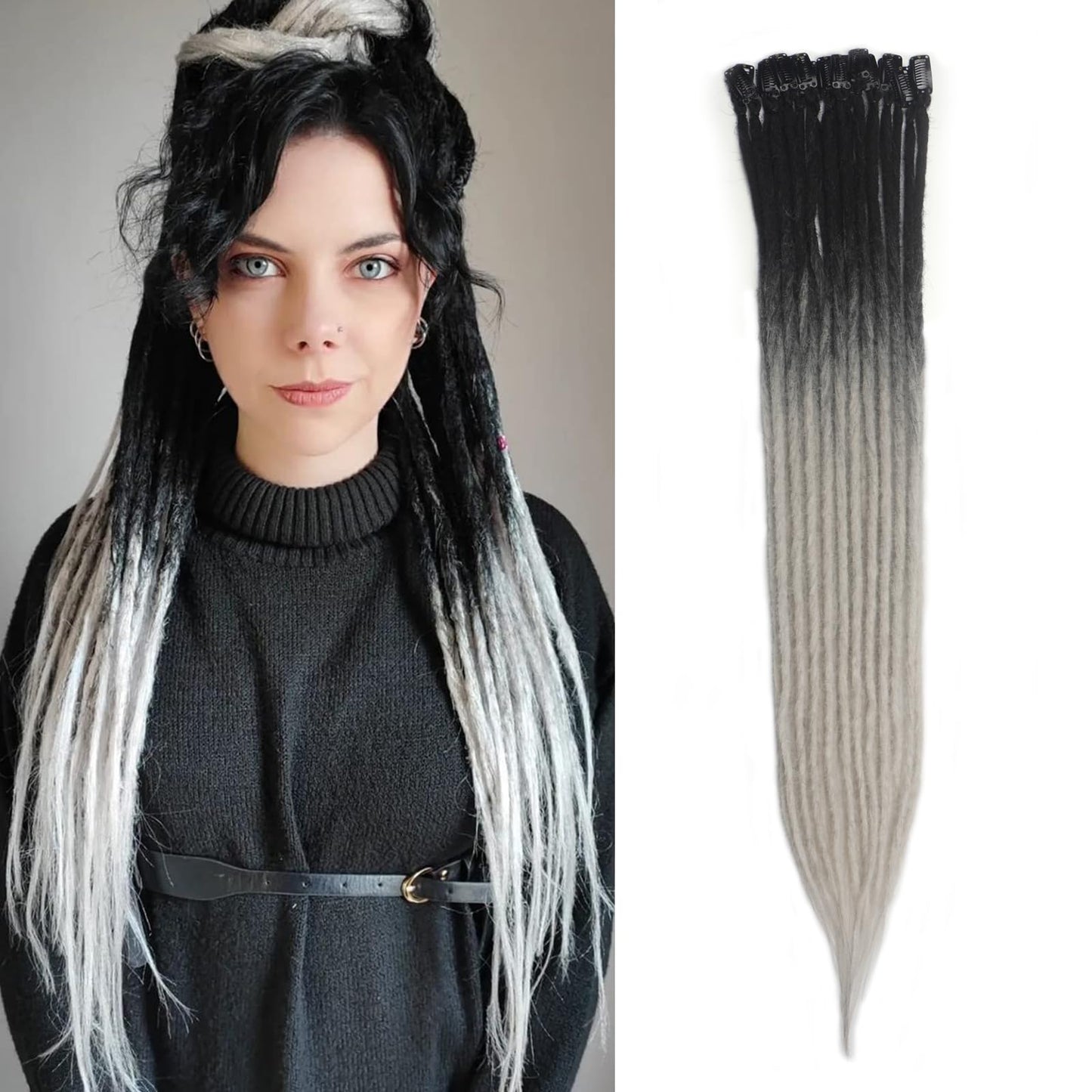 Clip In Dreadlock Hair Extensions, 24 inch Curly Dreads with Box Braid Wavy Synthetic Boho Dreads Extensions