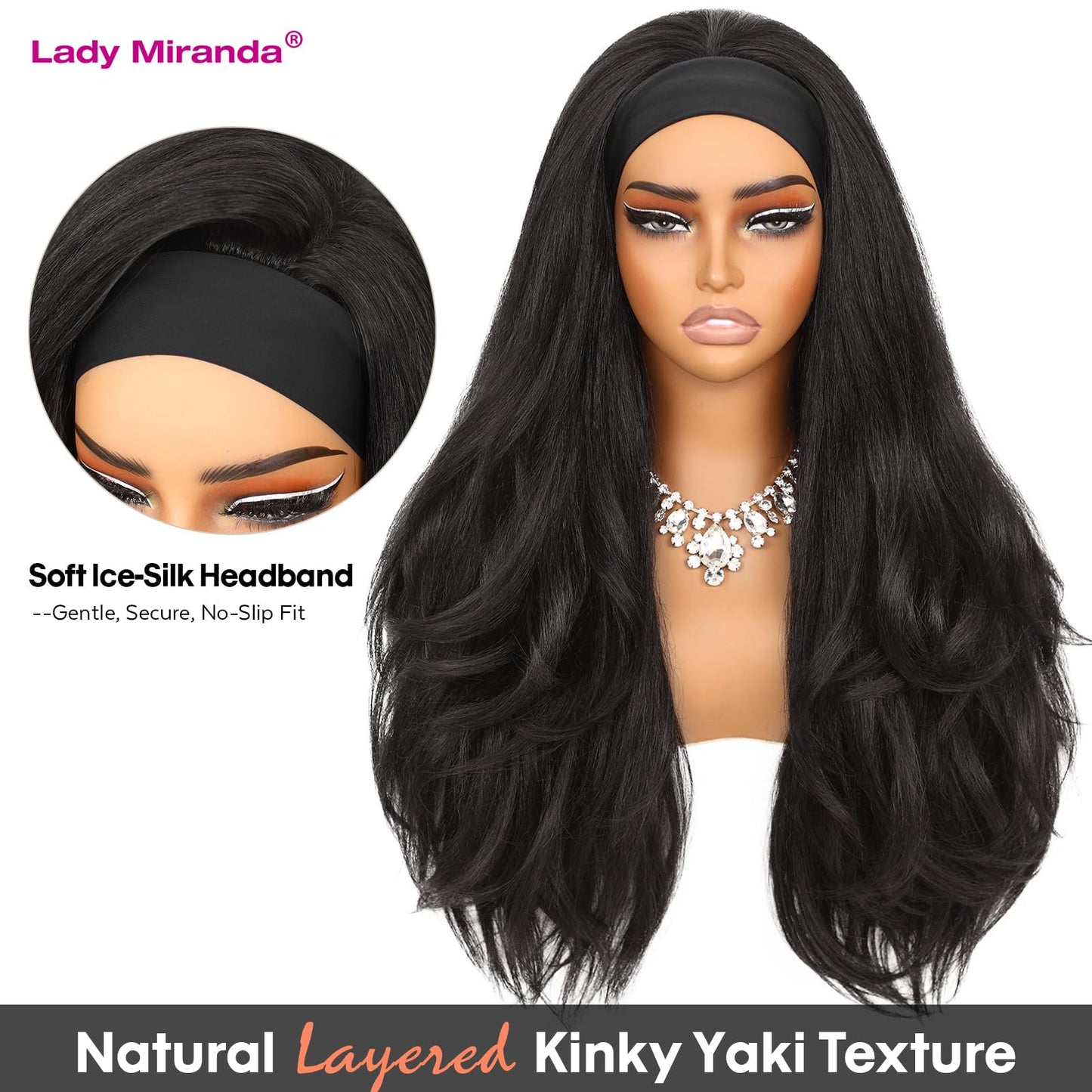 26 Inch Yaki Straight Headband Wig Kinky Straight Wear and Go Half Wig