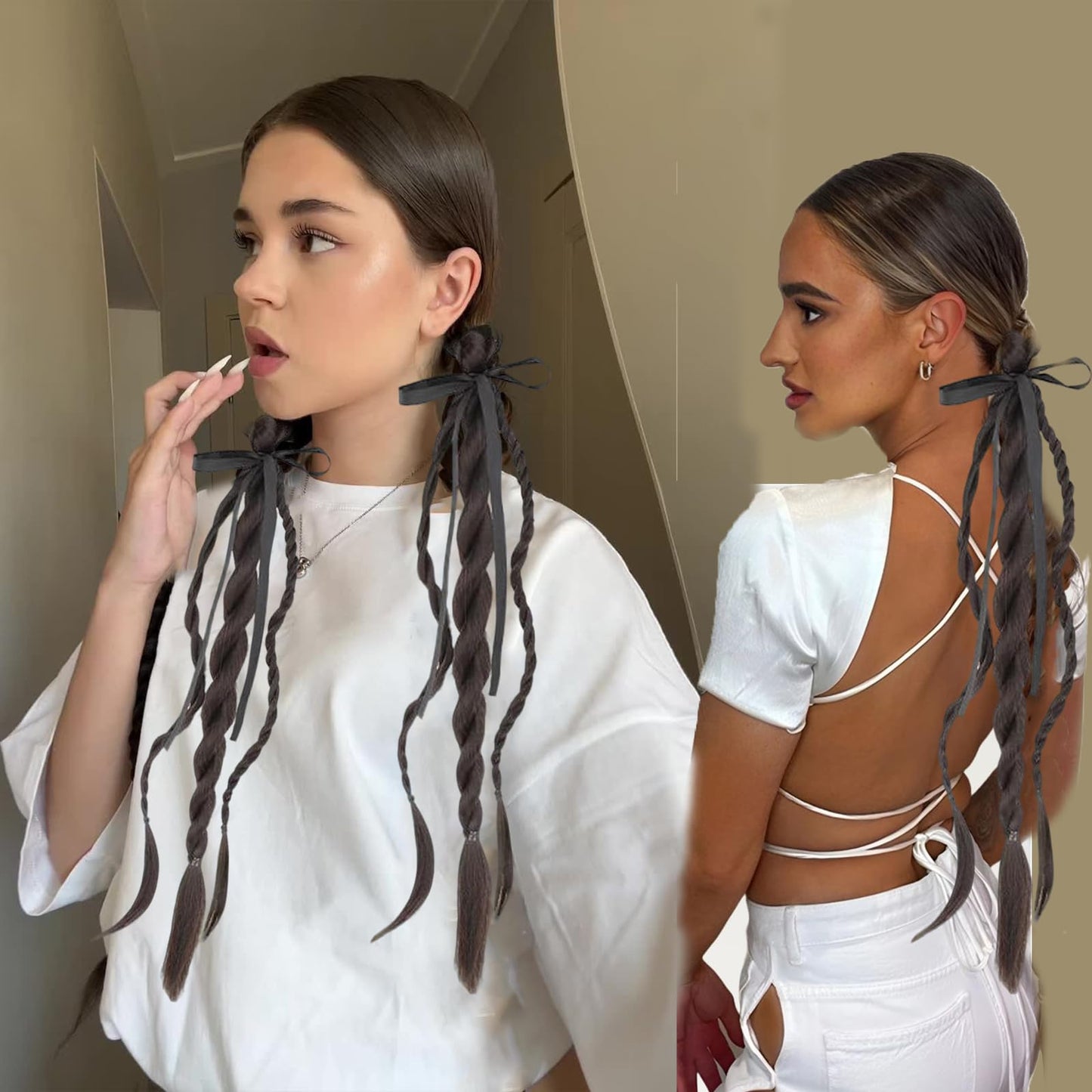 2PCS Ponytail Extension Braid with Hair Tie Synthetic Ponytail Twisted Braid wig hair band for Women Girls 19 in