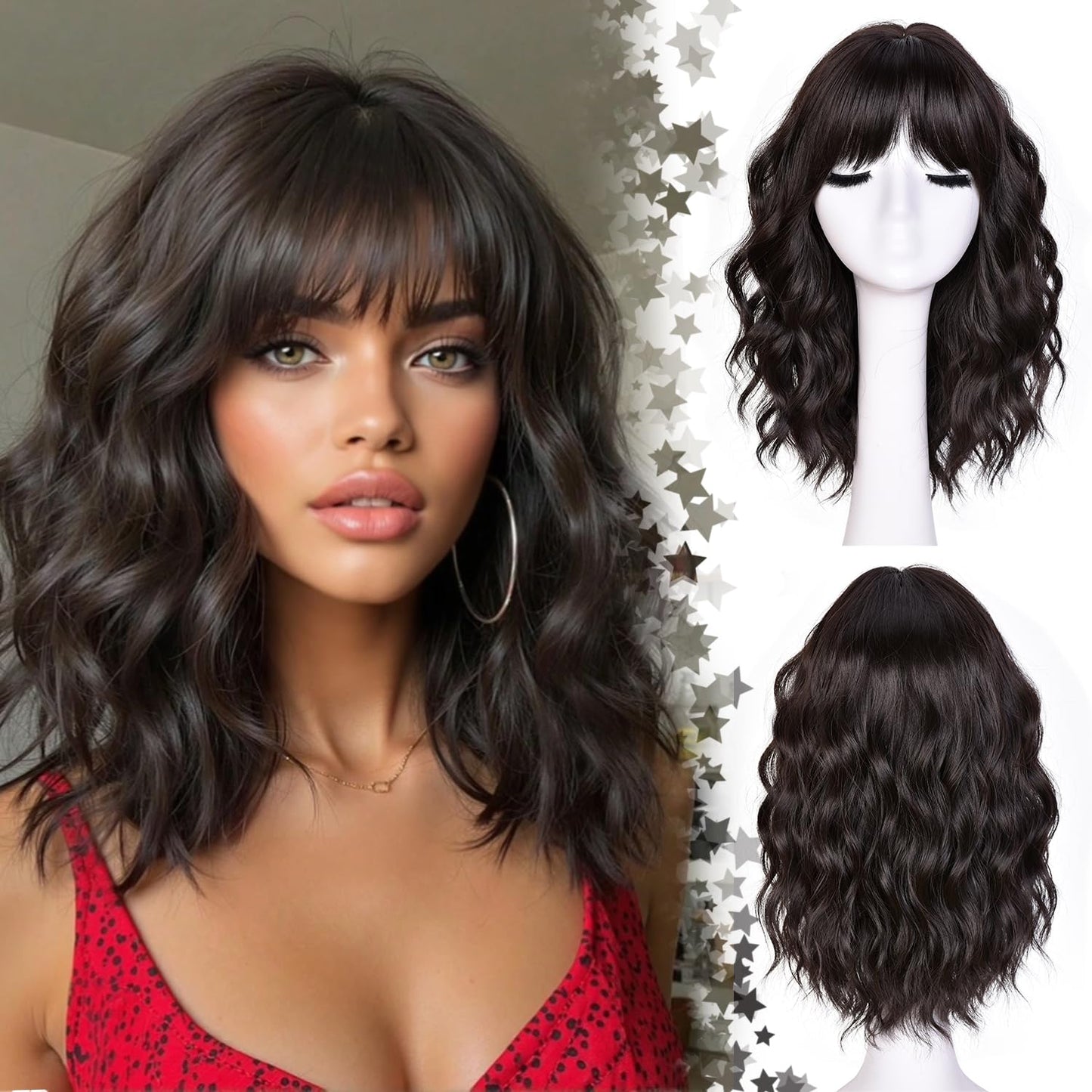 Short Wavy Wig with Bangs for Women