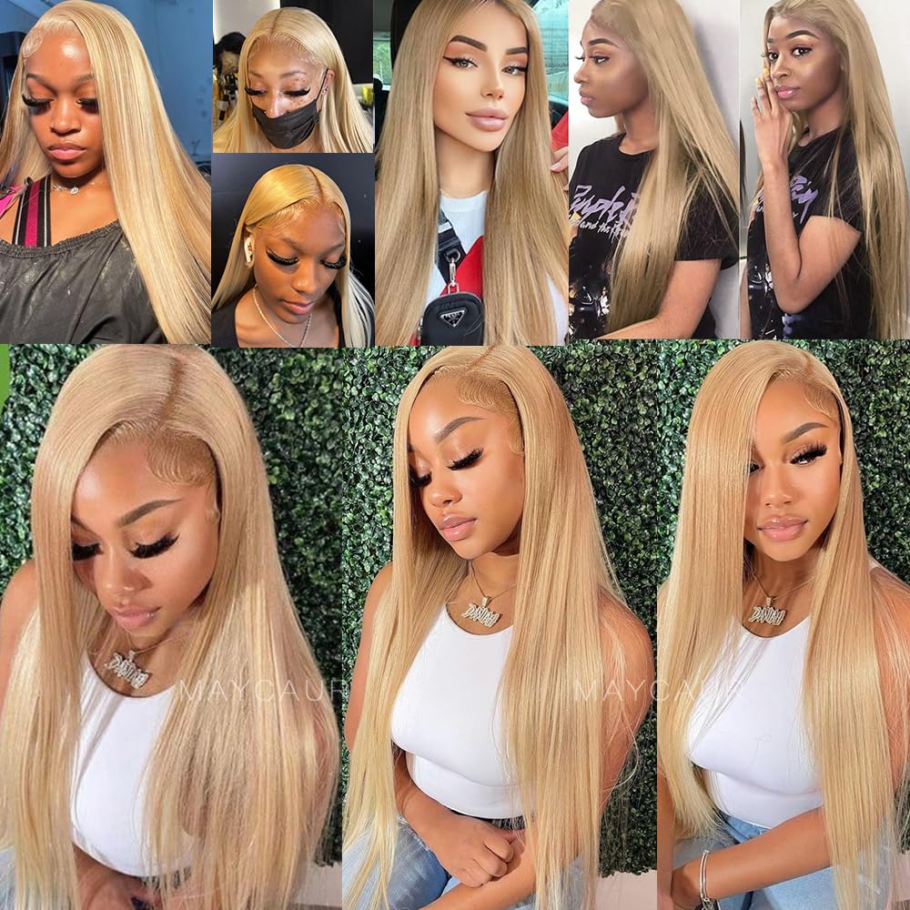 Long Straight Blonde Lace Front Wig Pre Plucked Hairline Glueless Hair Golden Synthetic Lace Front Wig for Women