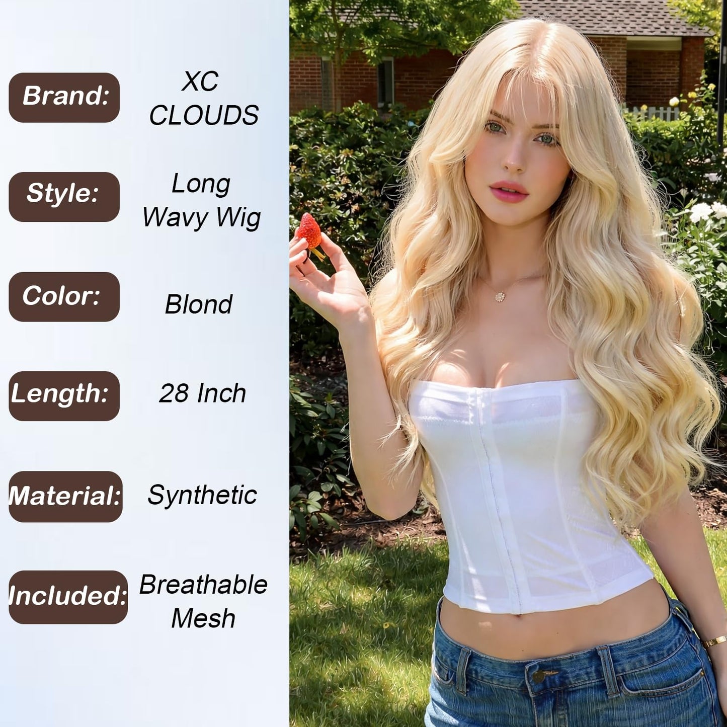 XC CLOUDS Synthetic 28 inch body wave wigs with curtain Bangs, 4 * 2 hand Tied Forehead Simulated Lace Scalp,Natural Wavy Synthetic Heat Resistant hair middle part wigs,Daily Cosplay Friendly