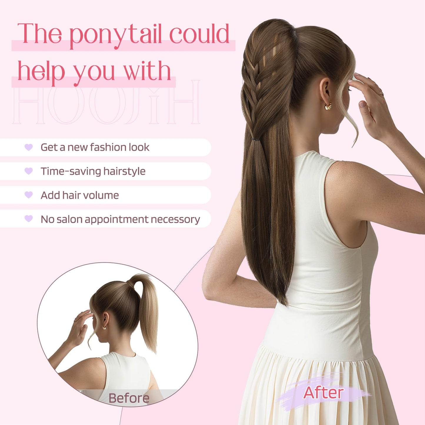 Ponytail Extension, 20 Inch Long Braid Drawstring Clip in on Ponytail Hair Extensions Synthetic Hairpiece for Women
