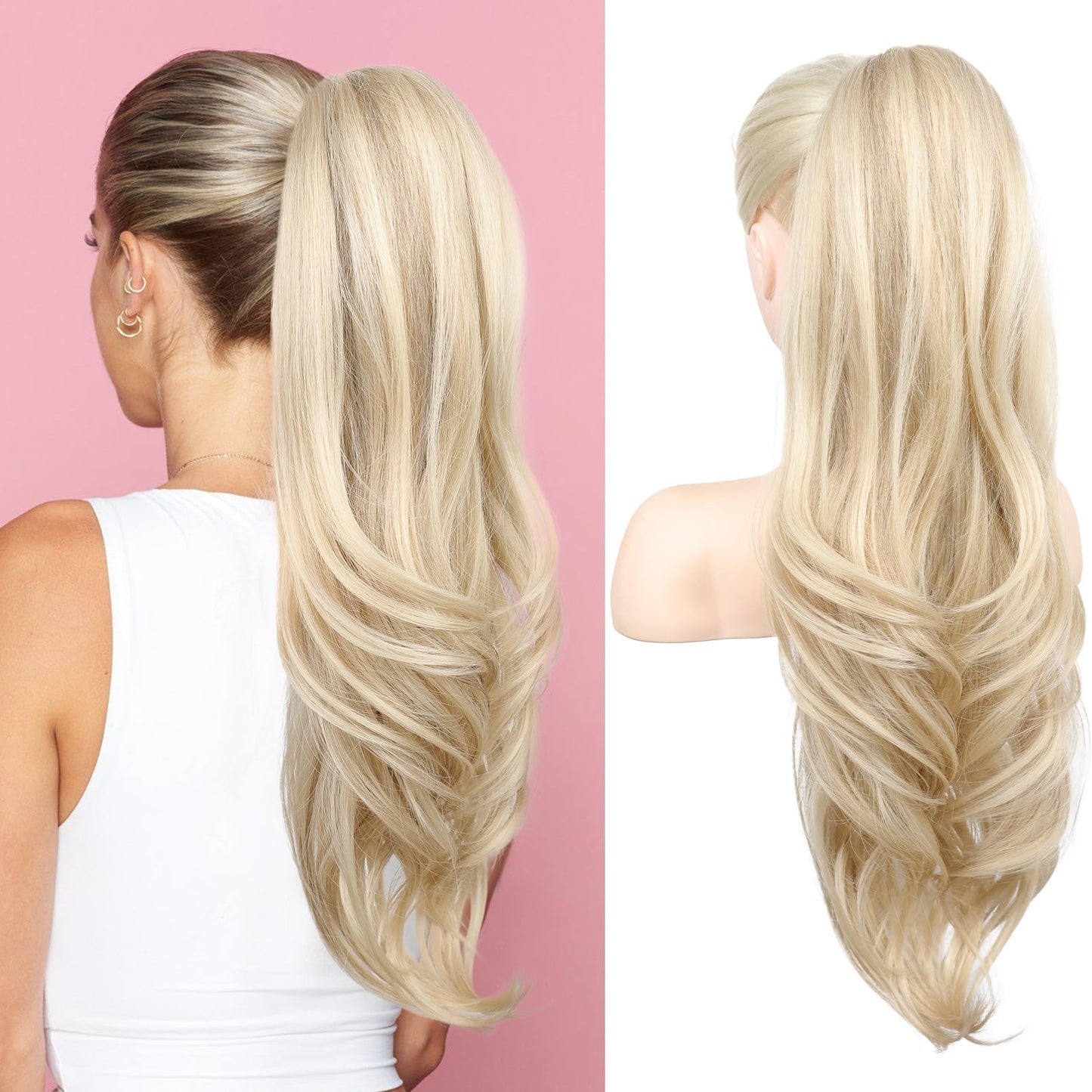 Drawstring Ponytail Extension, Long Wavy Multi Layered Clip in Ponytail Hair Extensions Stand Up High Fake Pony Tail Soft Natural Synthetic Hairpiece