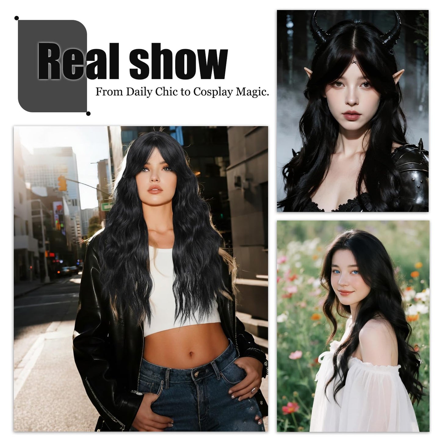 Refined hair Long curly wig with bangs