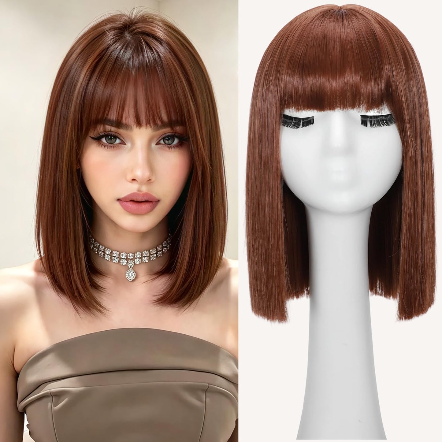 Bob Wig With Bangs Short Straight Wigs for Women 14 Inch Bob Shoulder Length Wigs Heat Resistant Fiber Synthetic Hair for Daily Party Cosplay Colorful Wigs