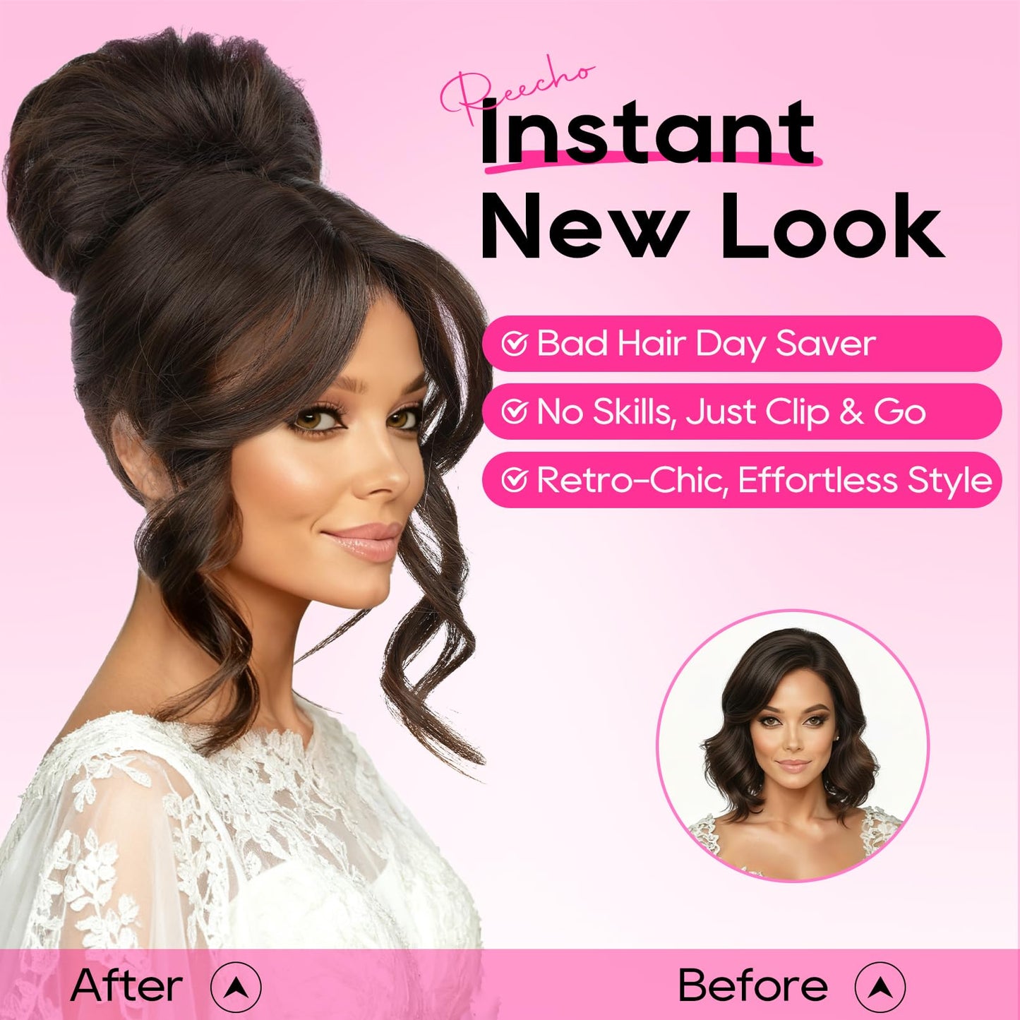 Messy bun Hair Pieces with Bangs - Hair Topper for Women