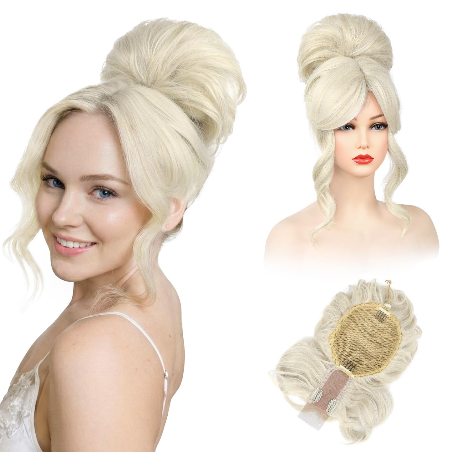 Messy bun Hair Pieces with Bangs - Hair Topper for Women