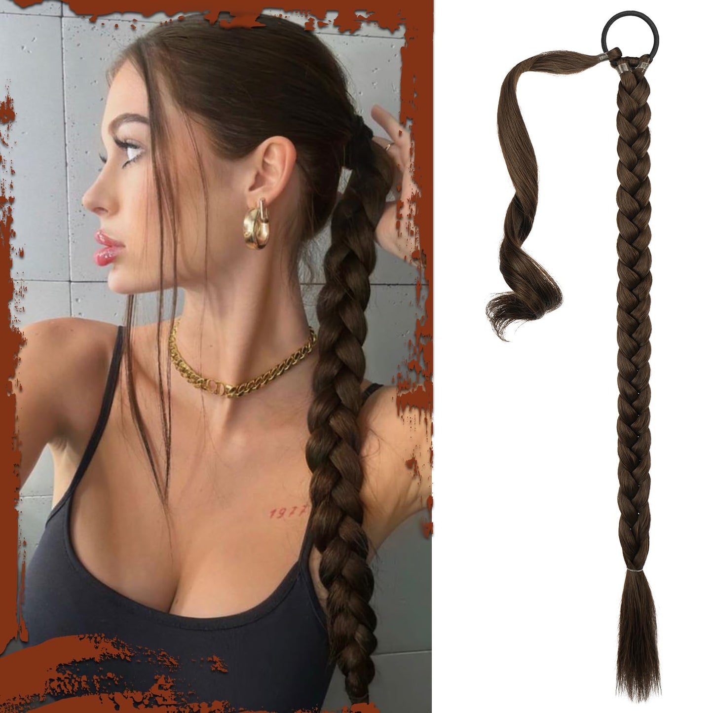 Long Braid Ponytail Extension with Hair Tie Straight Sleek Wrap Around Hair Extensions Synthetic Hair Piece Braid Pony Tail Fluffy Natural Soft Hairpieces for Women Daily Wear