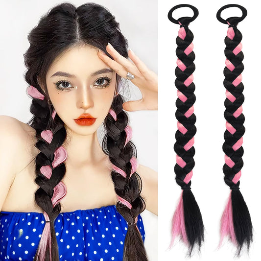 Braided Ponytail Hair Extensions Clip-In 2-Pack | 17 Inch Synthetic Hairpieces for Women with Hair Ties | Thick & Soft Wrap Around Ponytail for Daily Use, Natural Look